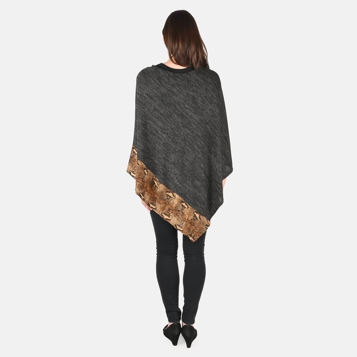 Passage Black with Brown Snake Print Pattern Border Knit Poncho image number 1