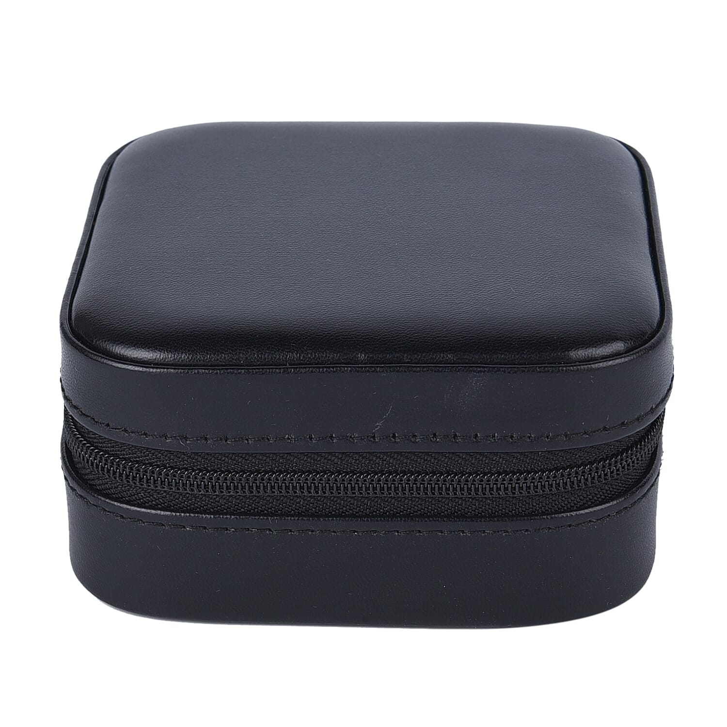 Black Faux Leather Jewelry Box with Zipper and Scratch Protection Interior (Hold up to 6 Rings, Earrings)