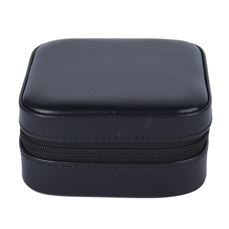 Black Faux Leather Jewelry Box with Zipper and Scratch Protection Interior (Hold up to 6 Rings, Earrings)