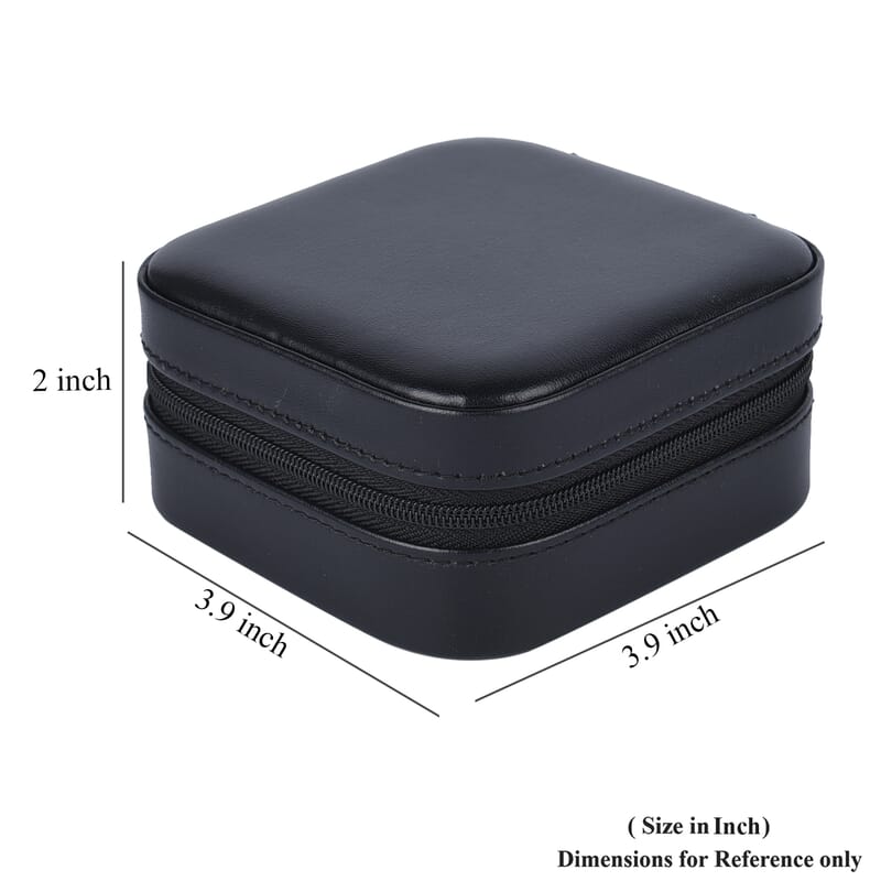Black Faux Leather Jewelry Box with Zipper and Scratch Protection Interior (Hold up to 6 Rings, Earrings)
