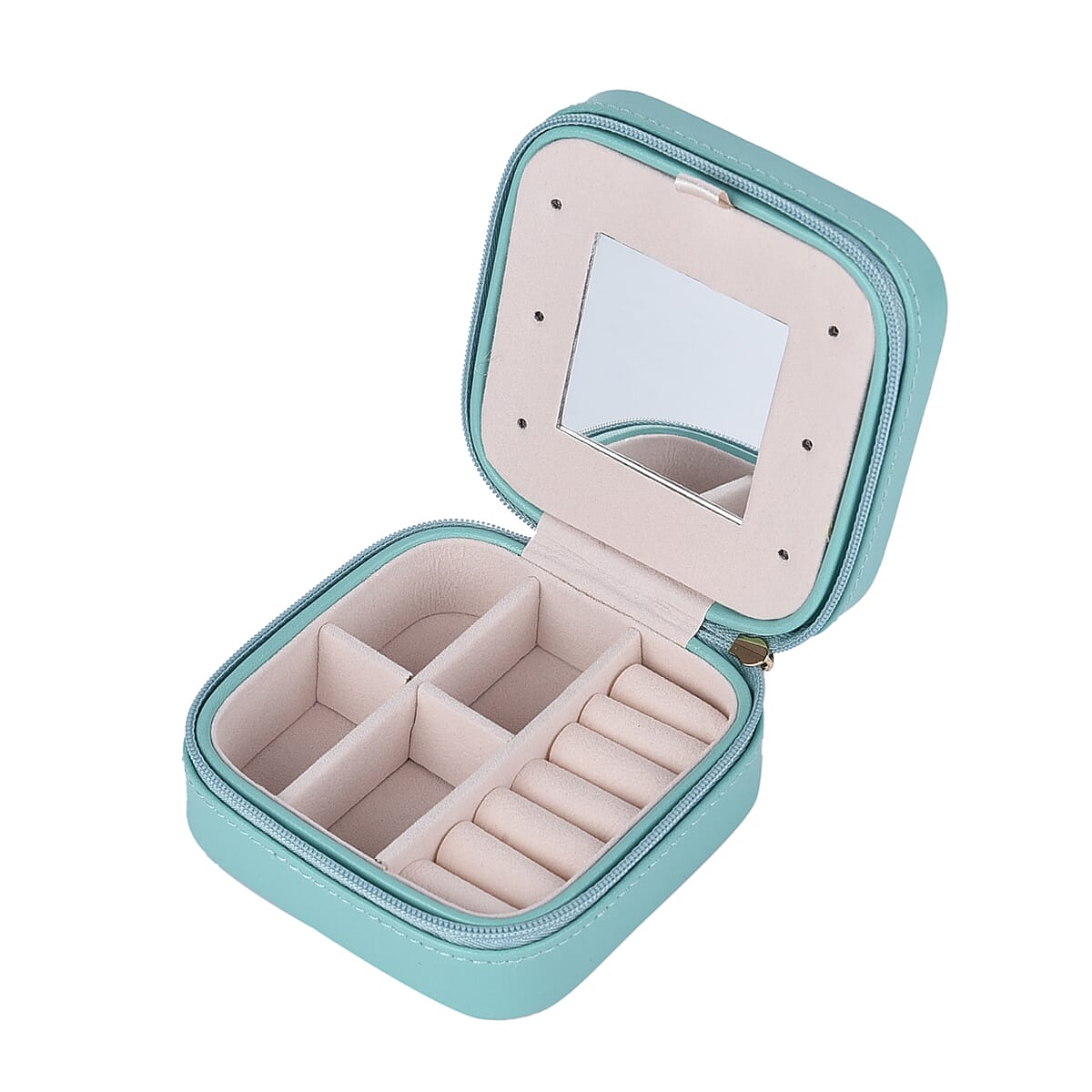 Black Faux Leather Jewelry Box with Zipper and Scratch Protection Interior (3.9x3.9x2) (Hold up to 6 Rings, Earrings0 image number 3