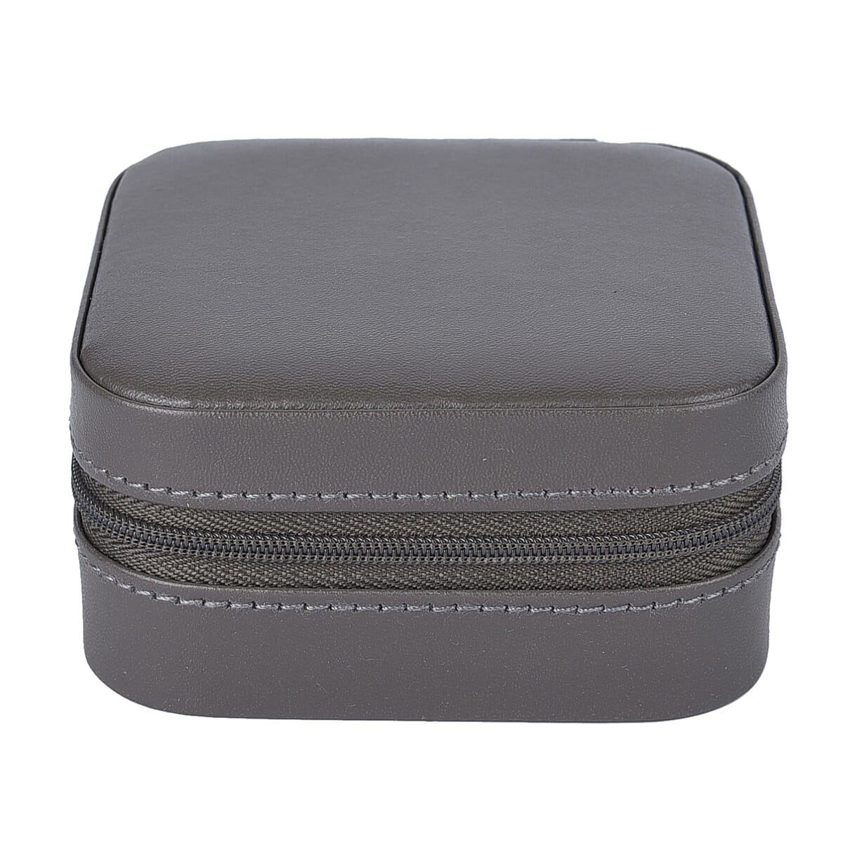 Grey Faux Leather Jewelry Box with Zipper and Scratch Protection Interior (Hold up to 6 Rings, Earrings) image number 1