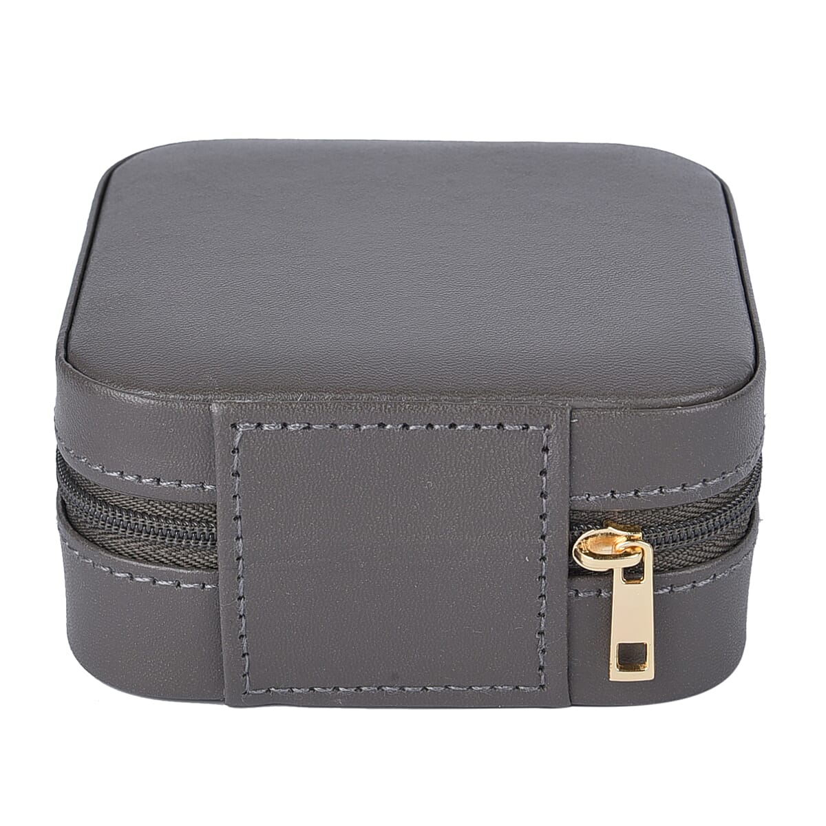 Grey Faux Leather Jewelry Box with Zipper and Scratch Protection Interior (Hold up to 6 Rings, Earrings) image number 2