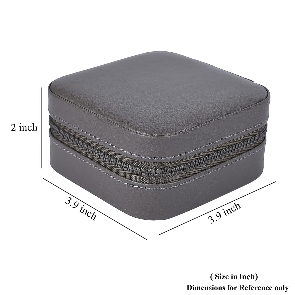 Grey Faux Leather Jewelry Box with Zipper and Scratch Protection Interior (Hold up to 6 Rings, Earrings) image number 6
