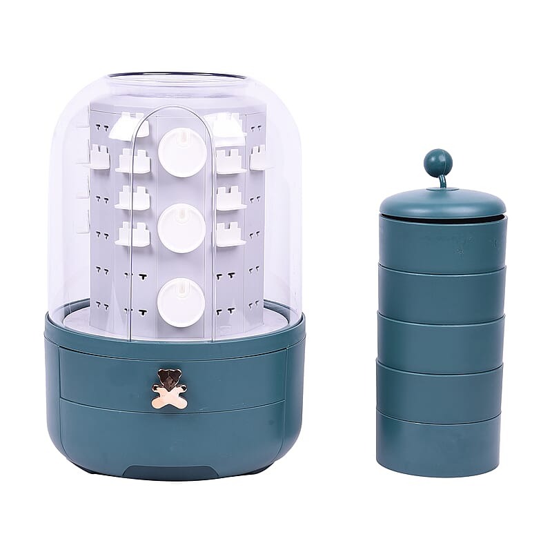 Green Rotatable Swivel 5-layer Jewelry Organizer with Dustproof Cover