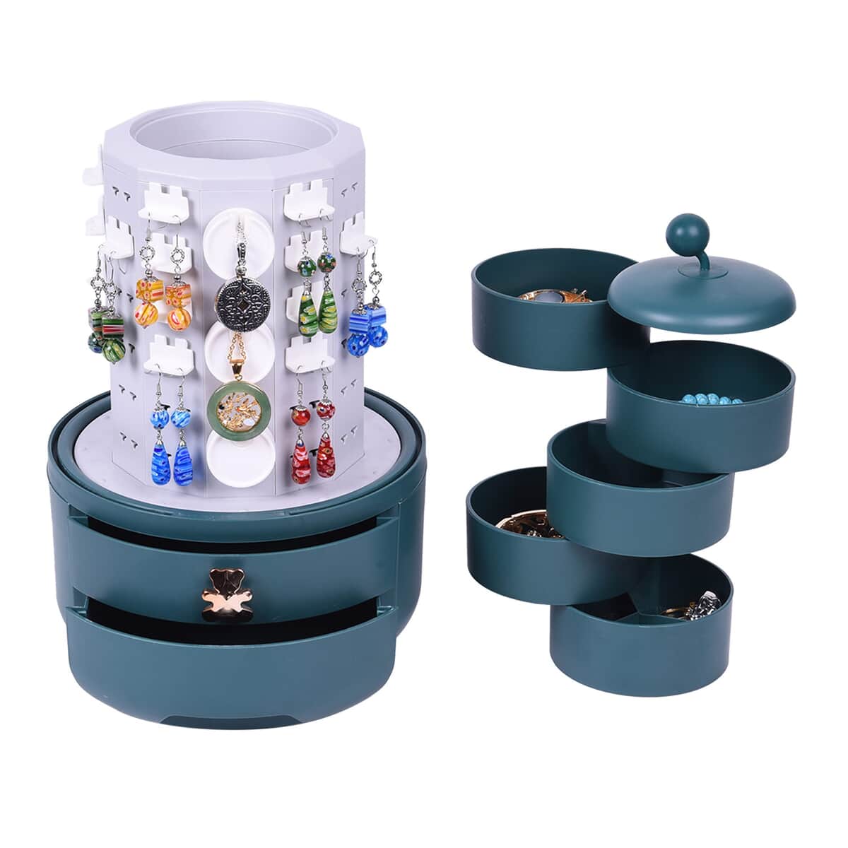 Green Rotatable Swivel 5-layer Jewelry Organizer with Dustproof Cover image number 4