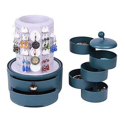 Green Rotatable Swivel 5-layer Jewelry Organizer with Dustproof Cover
