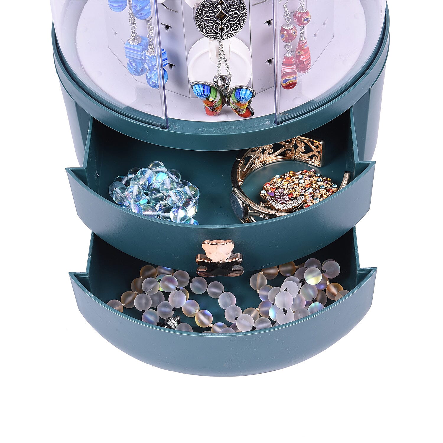 Green Rotatable Swivel 5-layer Jewelry Organizer with Dustproof Cover