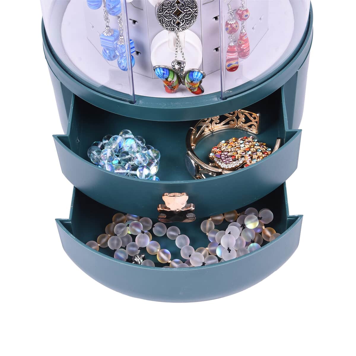 Green Rotatable Swivel 5-layer Jewelry Organizer with Dustproof Cover image number 6