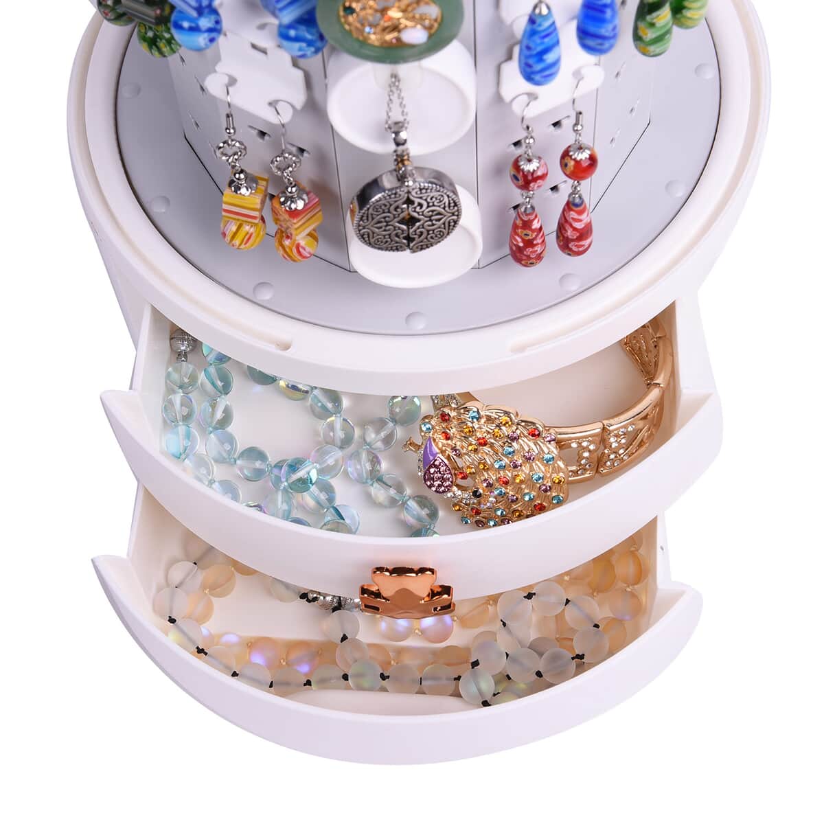 White Rotatable Swivel 5-layer Jewelry Organizer with Dustproof Cover image number 6