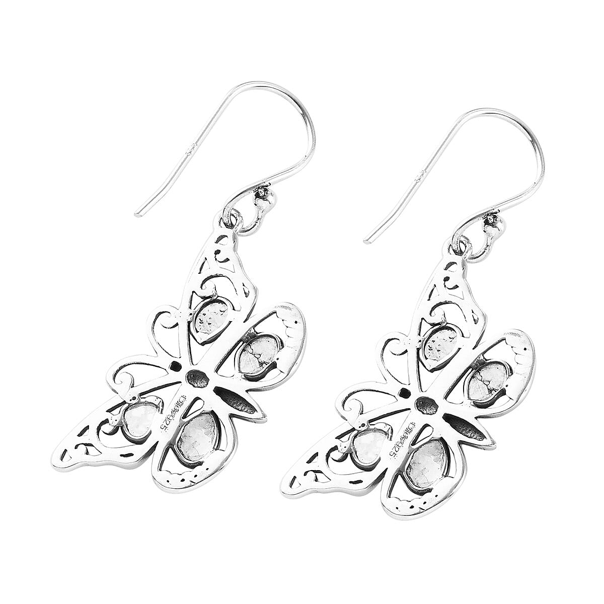 Artisan Crafted Polki Diamond Butterfly Earrings in Sterling Silver 0.80 ctw image number 3