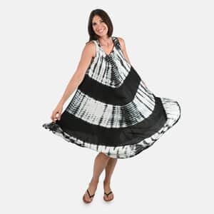 Tamsy Black Tie Dye Print Umbrella Dress - One Size Missy