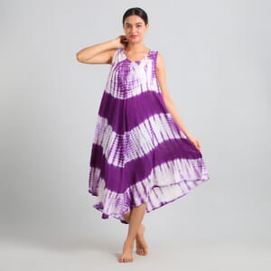 Tamsy Purple Tie Dye Print Umbrella Dress - One Size Plus