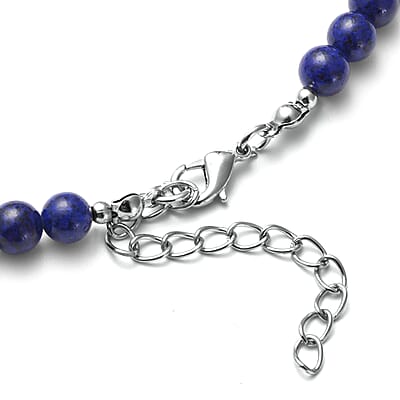 Lapis Lazuli Heart Pendant with Beaded Necklace 18-20 Inches in Silvertone 113.00 ctw