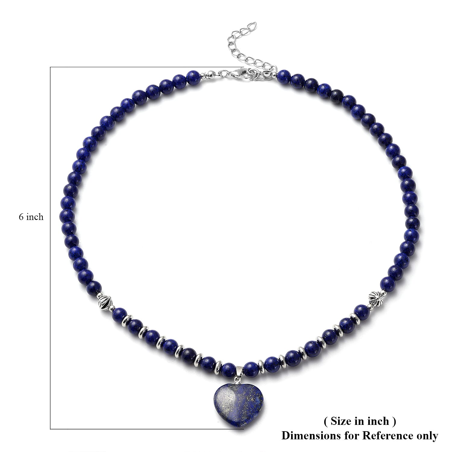 Lapis Lazuli Heart Pendant with Beaded Necklace 18-20 Inches in Silvertone 113.00 ctw