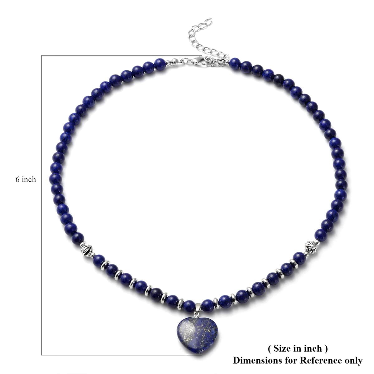 Lapis Lazuli Heart Pendant with Beaded Necklace 18-20 Inches in Silvertone 113.00 ctw image number 4