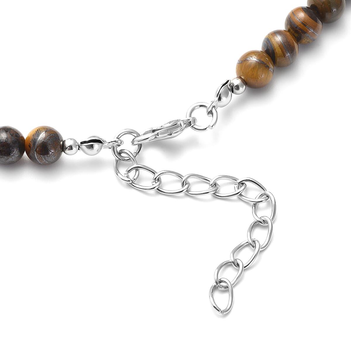 Yellow Tiger's Eye Heart Pendant with Beaded Necklace 18-20 Inches in Silvertone 120.00 ctw image number 3