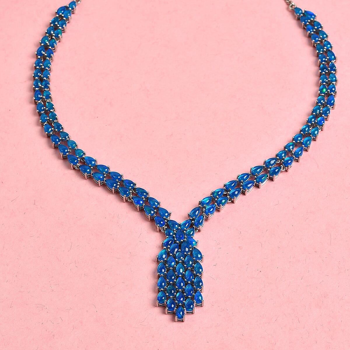 Miami Blue Welo Opal Necklace 18 Inches in Platinum Over Sterling Silver 13.00 ctw image number 1