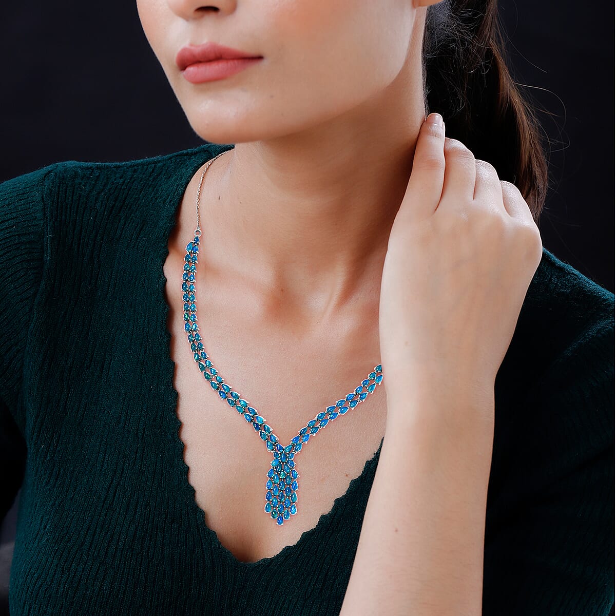 Miami Blue Welo Opal Necklace 18 Inches in Platinum Over Sterling Silver 13.00 ctw image number 2