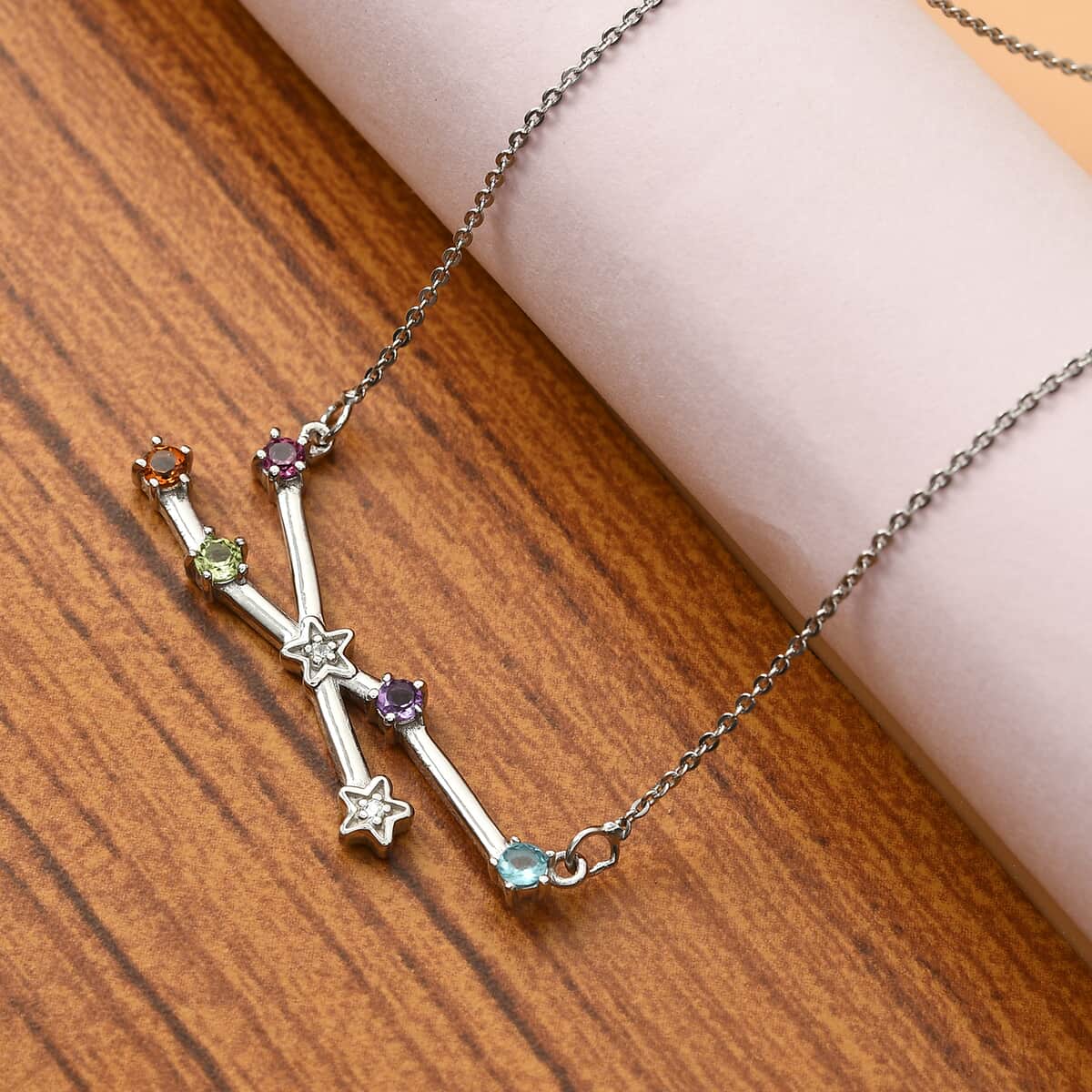 Multi Gemstone Taurus Constellation Stars Necklace 20 Inches in Platinum Over Sterling Silver 0.50 ctw image number 1