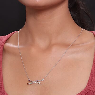 Multi Gemstone Taurus Constellation Stars Necklace 20 Inches in Platinum Over Sterling Silver 0.50 ctw