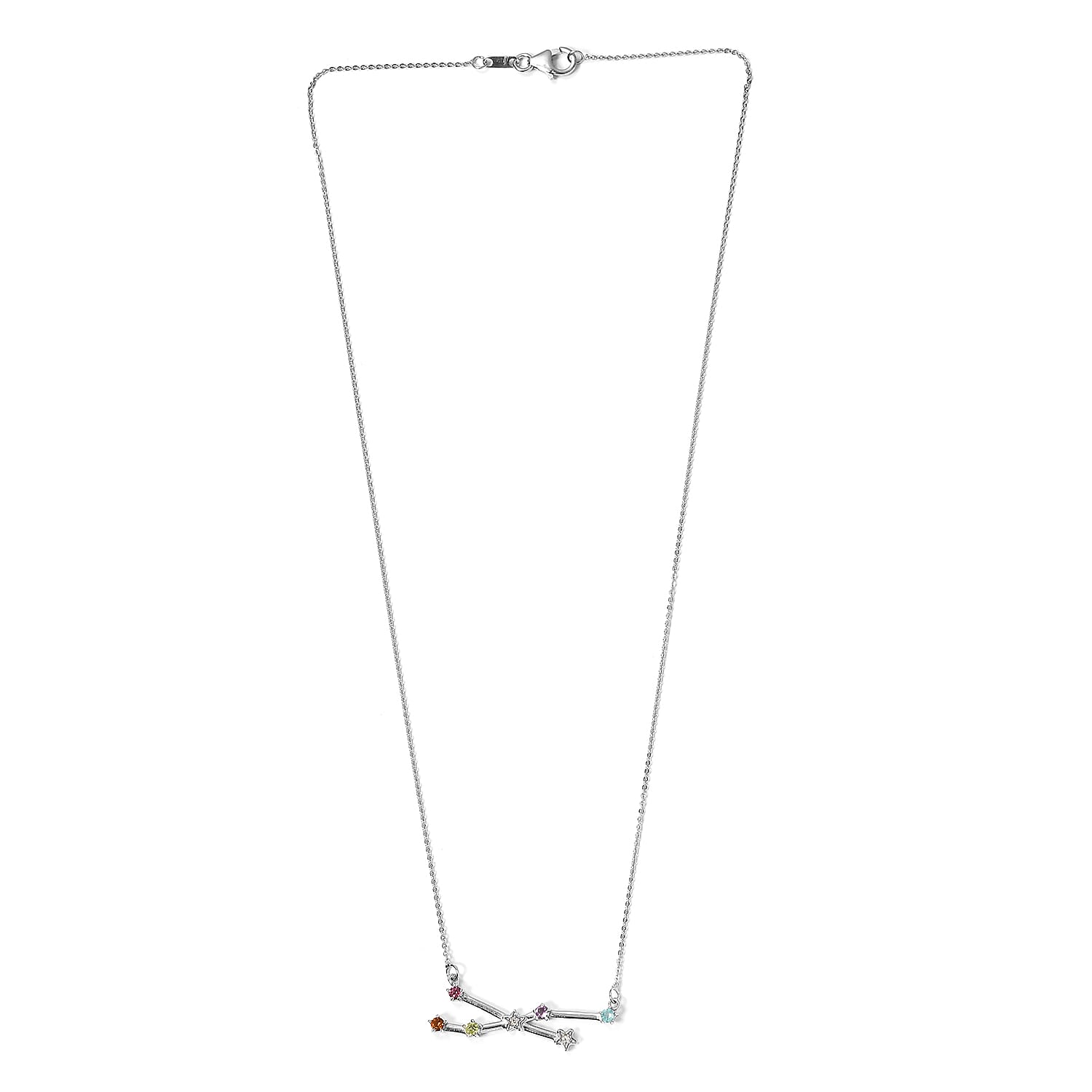 Multi Gemstone Taurus Constellation Stars Necklace 20 Inches in Platinum Over Sterling Silver 0.50 ctw