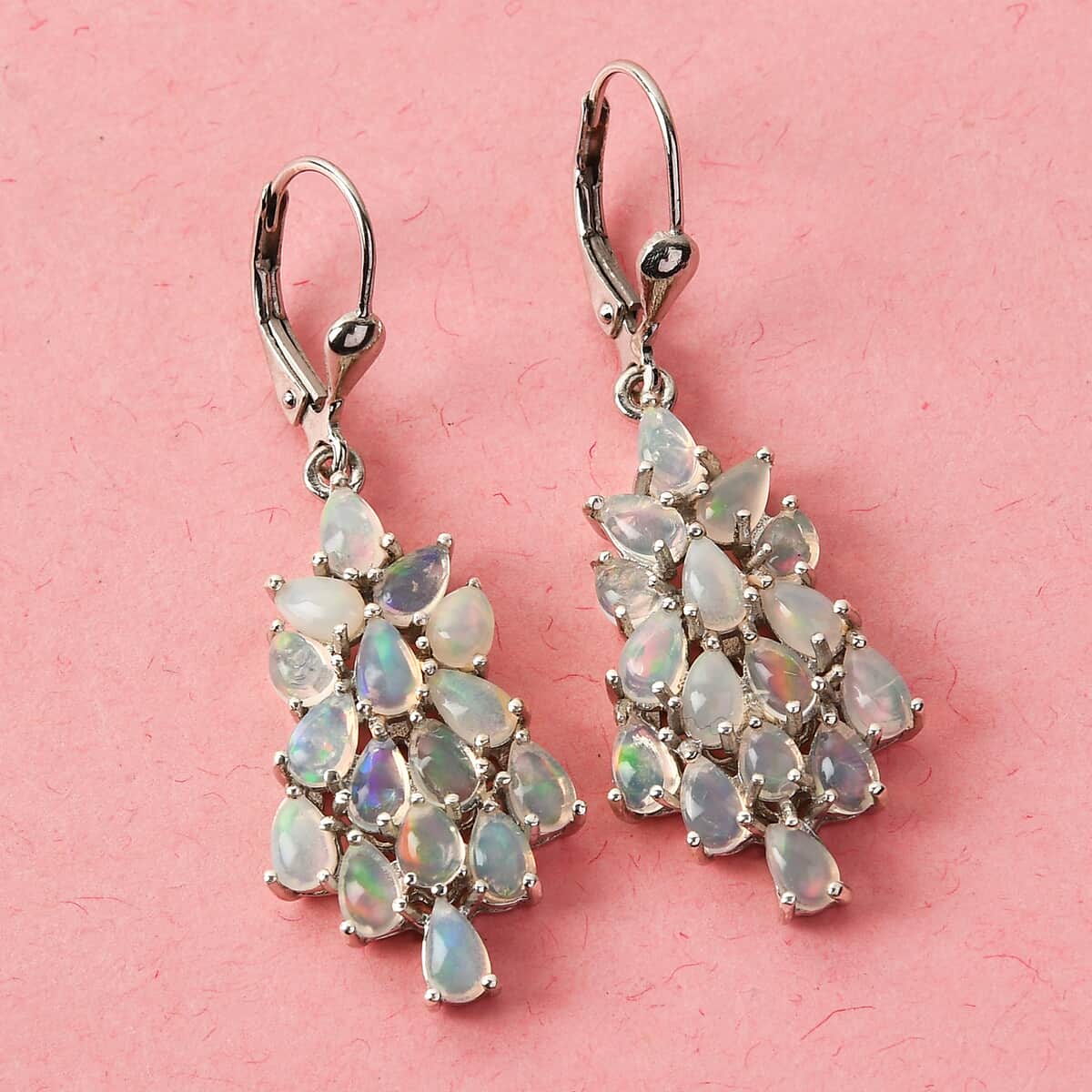 Ethiopian Welo Opal Cluster Earrings in Platinum Over Sterling Silver 4.50 ctw image number 1