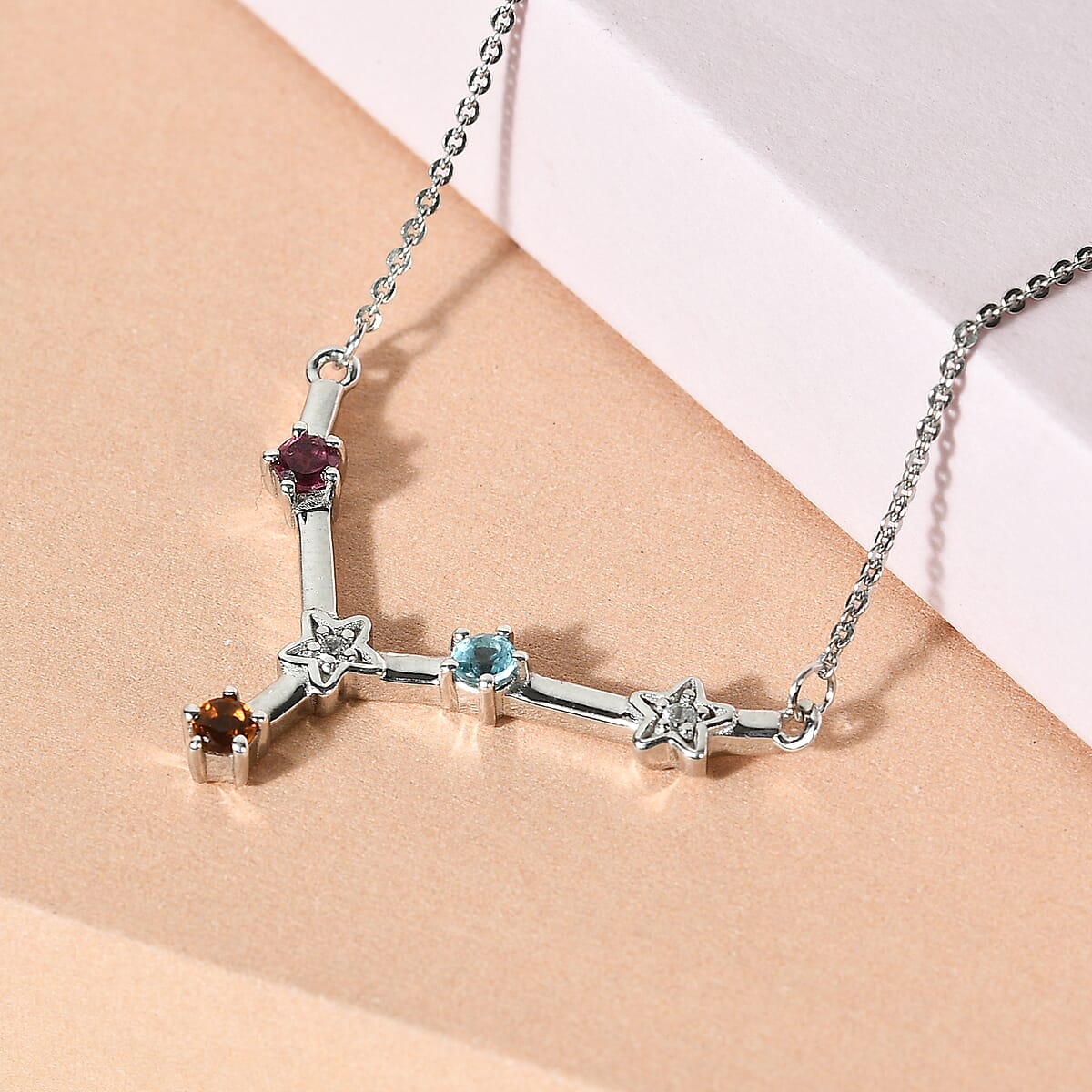 Multi Gemstone Cancer Constellation Stars Necklace 20 Inches in Platinum Over Sterling Silver 0.35 ctw image number 1