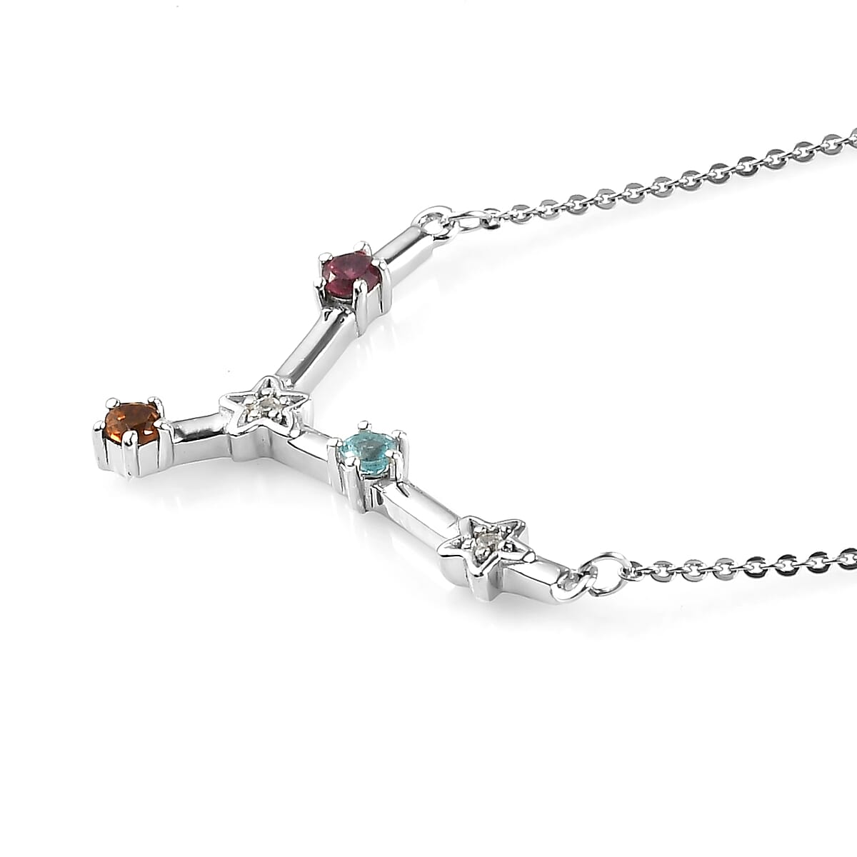 Multi Gemstone Cancer Constellation Stars Necklace 20 Inches in Platinum Over Sterling Silver 0.35 ctw image number 3