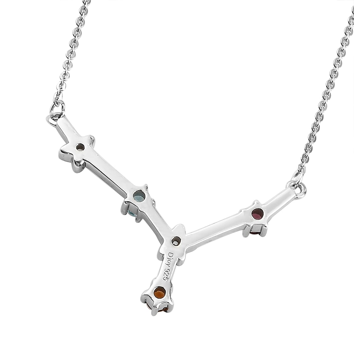 Multi Gemstone Cancer Constellation Stars Necklace 20 Inches in Platinum Over Sterling Silver 0.35 ctw image number 4