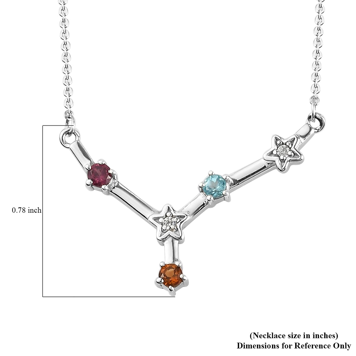 Multi Gemstone Cancer Constellation Stars Necklace 20 Inches in Platinum Over Sterling Silver 0.35 ctw image number 5