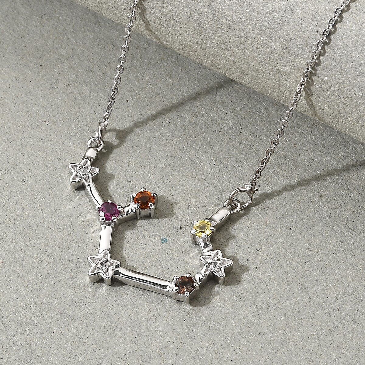 Multi Gemstone Scorpio Constellation Stars Necklace 20 Inches in Platinum Over Sterling Silver 0.40 ctw image number 1