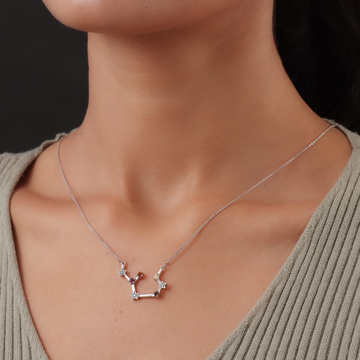 Multi Gemstone Scorpio Constellation Stars Necklace 20 Inches in Platinum Over Sterling Silver 0.40 ctw image number 2