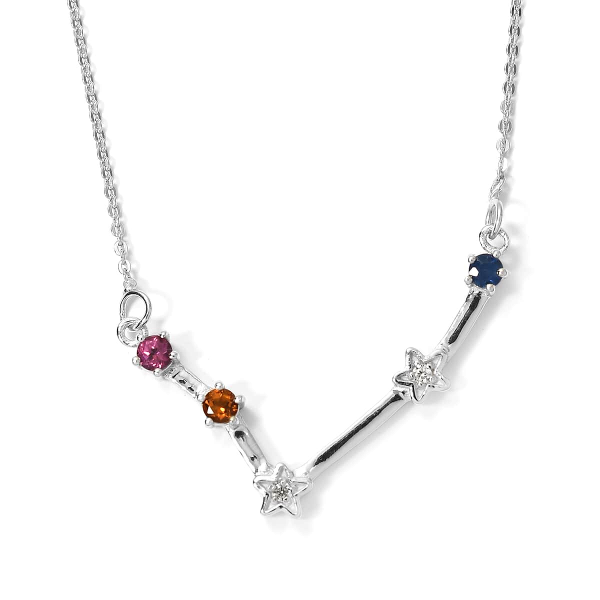 Multi Gemstone Aries Constellation Stars Necklace 20 Inches in Platinum Over Sterling Silver 0.35 ctw image number 0