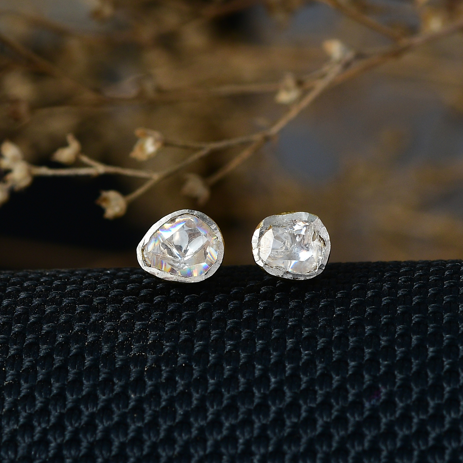 Polki Moissanite 0.50 ctw Solitaire Stud Earrings in Vermeil Yellow Gold Over Sterling Silver