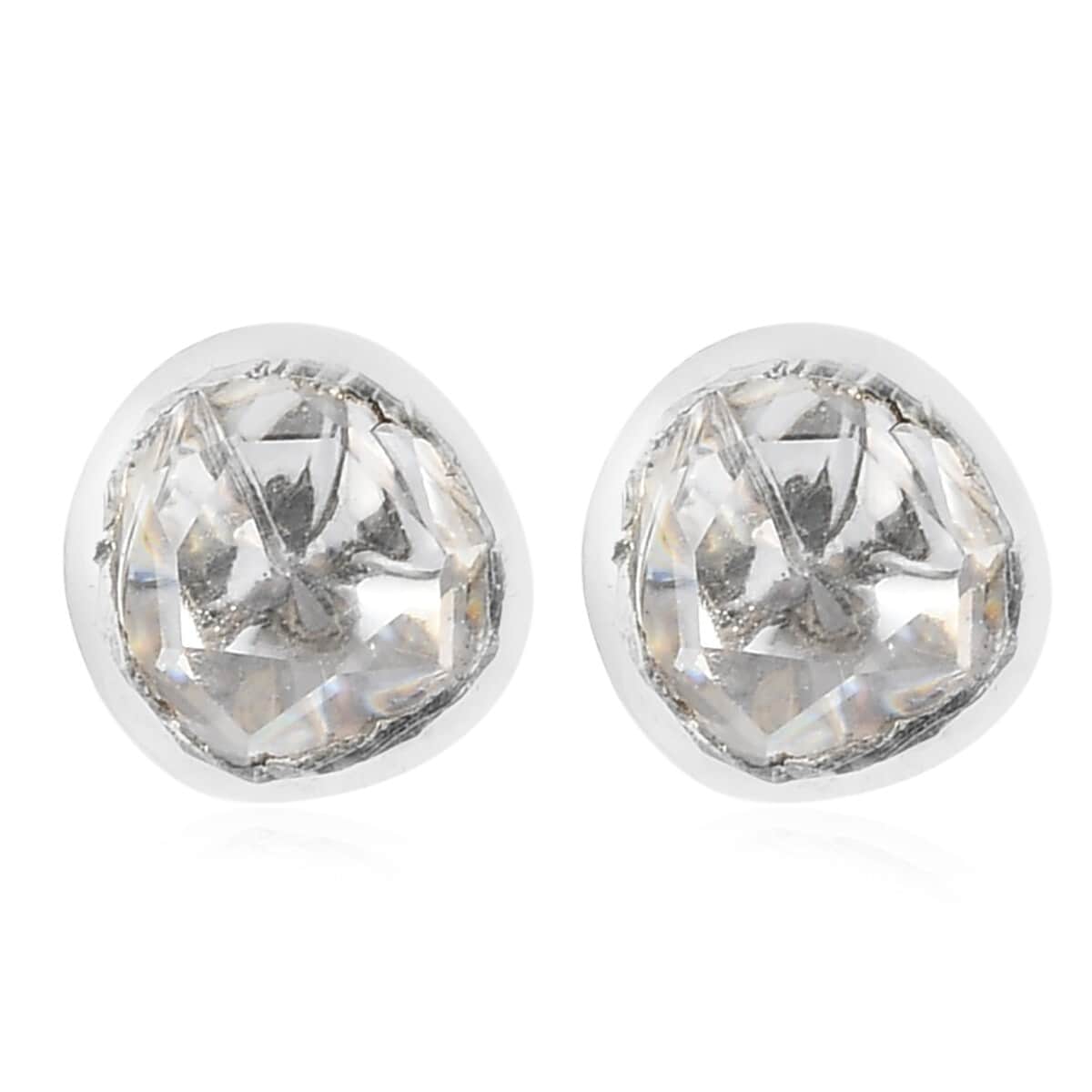 Polki Moissanite Solitaire Stud Earrings in Platinum Over Sterling Silver 0.50 ctw image number 0