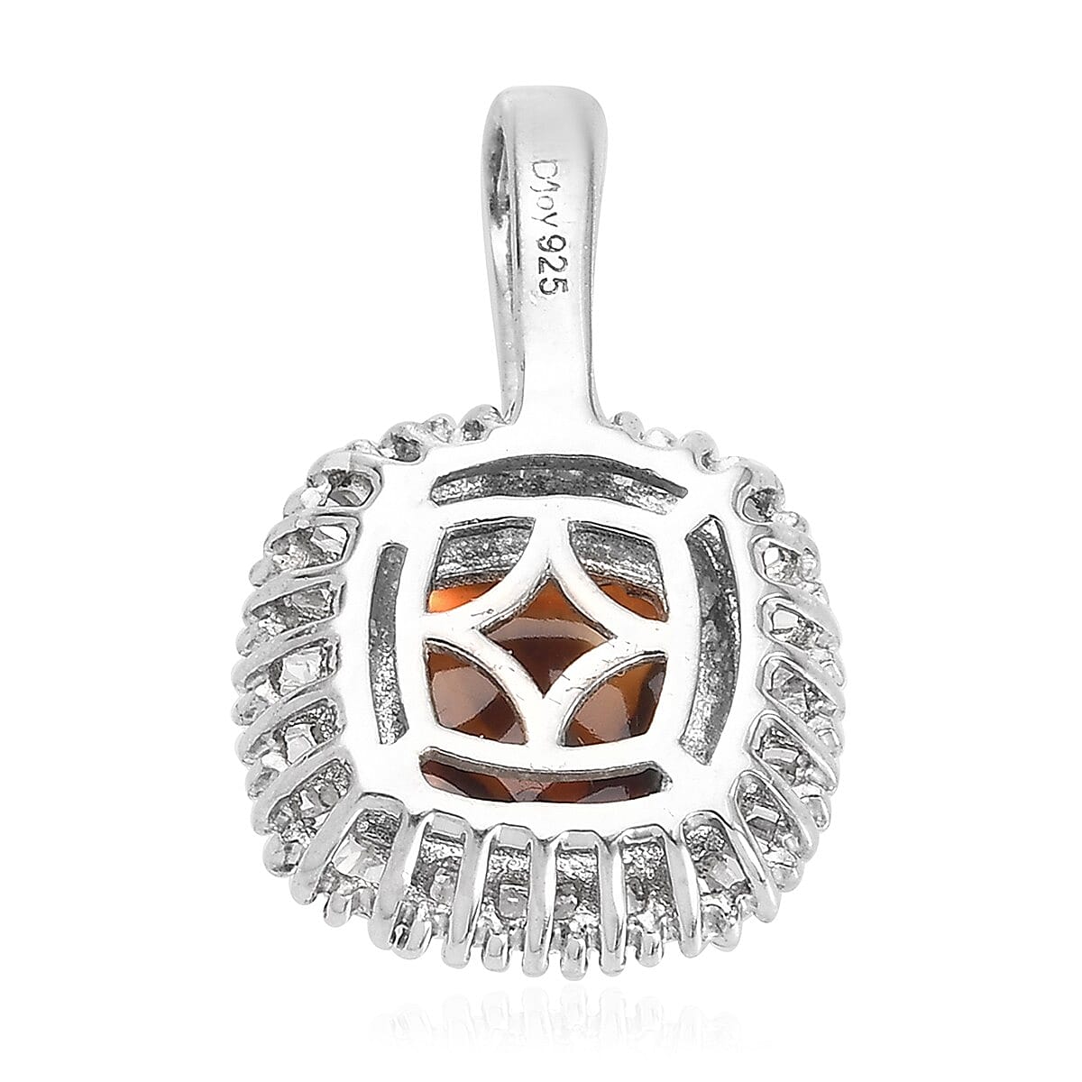 Brazilian Cherry Citrine and Diamond Halo Pendant in Platinum Over Sterling Silver 2.25 ctw
