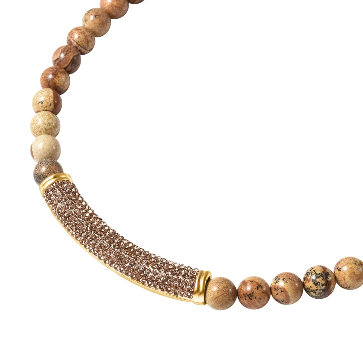 Picture Jasper and Champagne Crystal Beaded Necklace with Charm 21 Inches in Goldtone 265.00 ctw image number 2