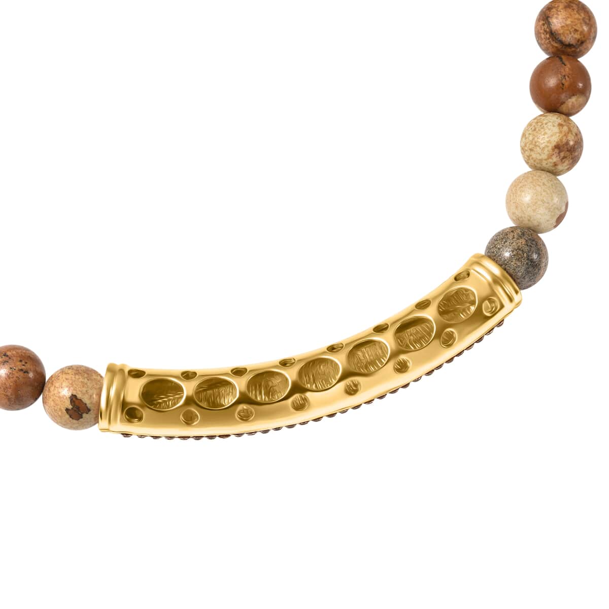 Picture Jasper and Champagne Crystal Beaded Necklace with Charm 21 Inches in Goldtone 265.00 ctw image number 3