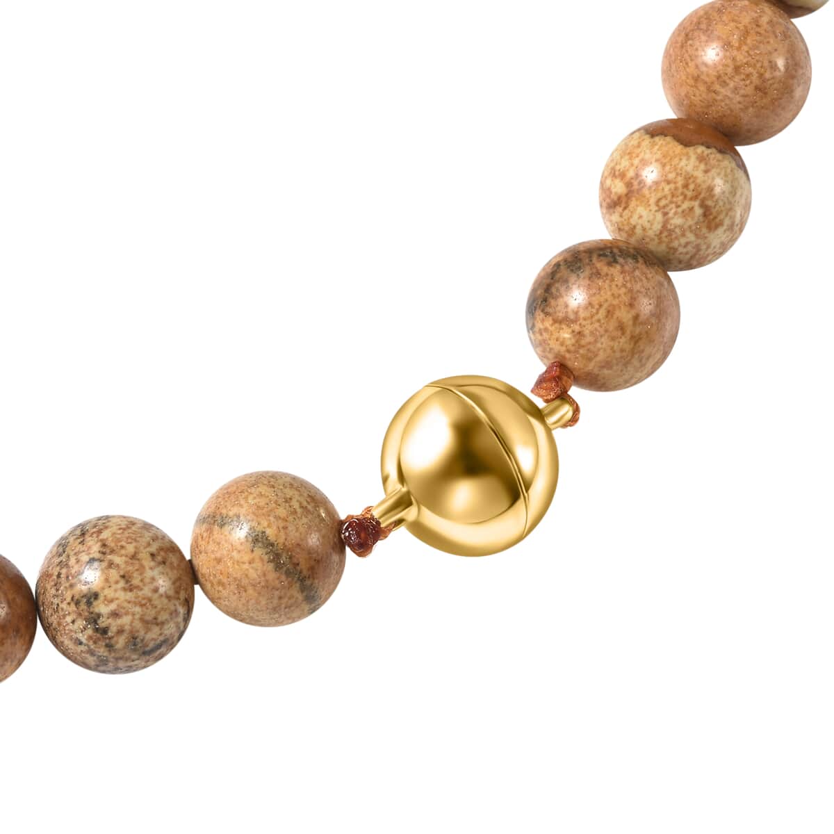 Picture Jasper and Champagne Crystal Beaded Necklace with Charm 21 Inches in Goldtone 265.00 ctw image number 4