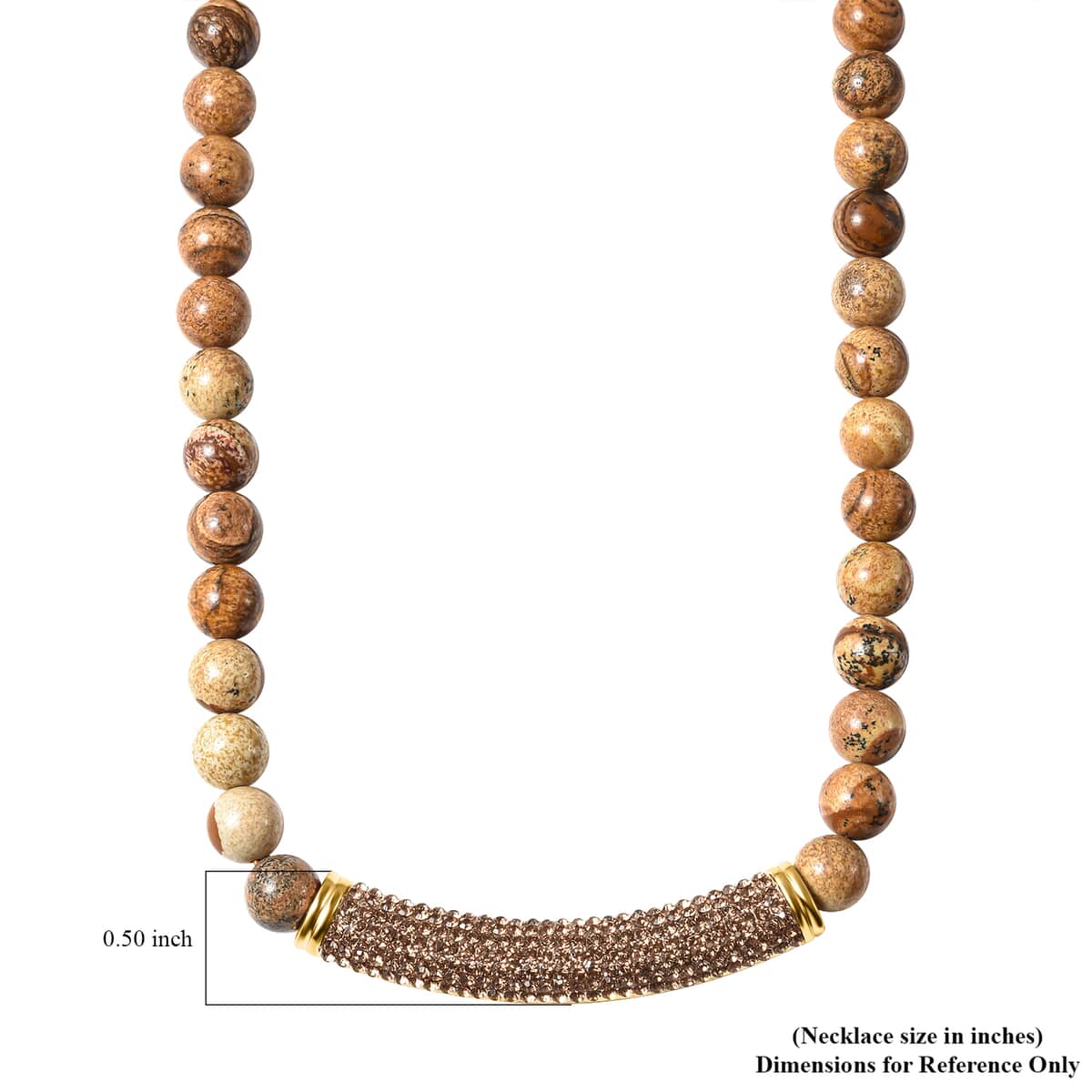 Picture Jasper and Champagne Crystal 265.00 ctw Beaded Necklace with Charm in Goldtone 21 Inches image number 5