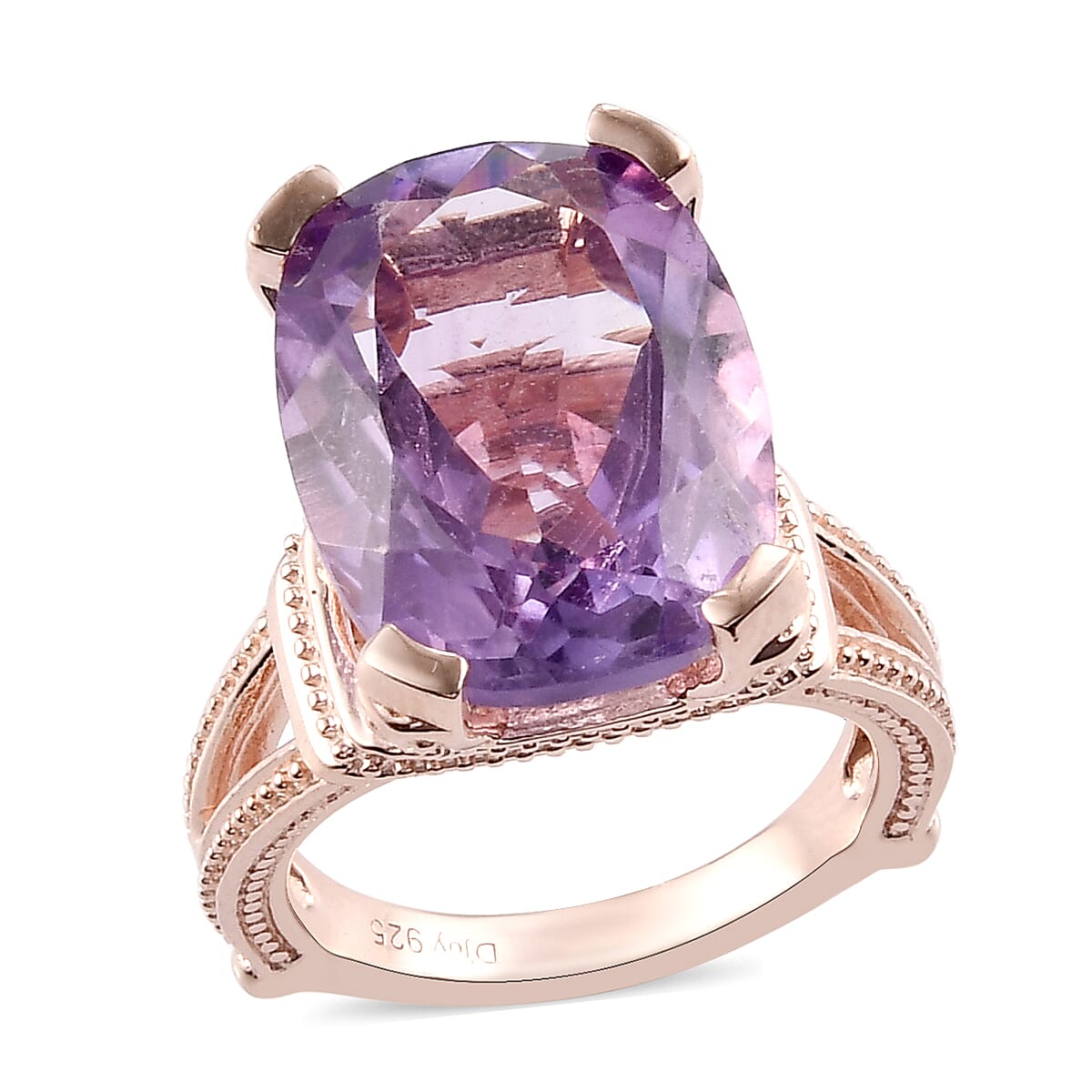 Rose De France Amethyst Fancy Ring in Vermeil Rose Gold Over Sterling Silver (Size 10.0) 9.75 ctw