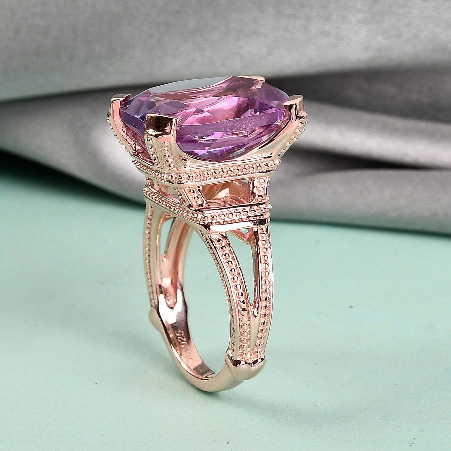 Rose De France Amethyst Fancy Ring in Vermeil Rose Gold Over Sterling Silver (Size 10.0) 9.75 ctw