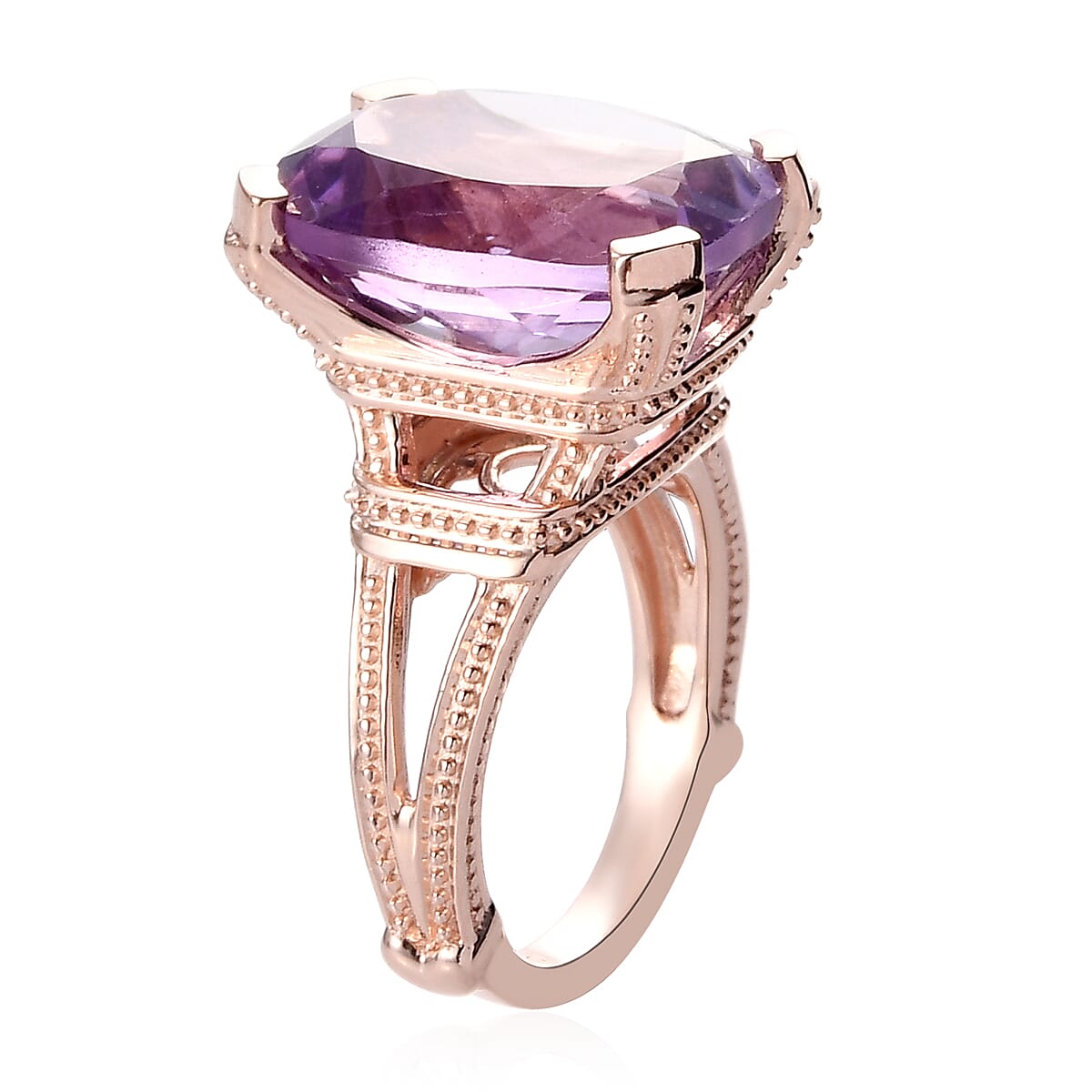 Rose De France Amethyst Fancy Ring in Vermeil Rose Gold Over Sterling Silver (Size 10.0) 9.75 ctw