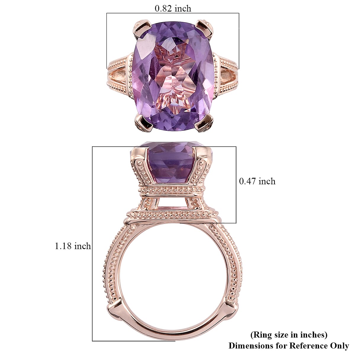 Rose De France Amethyst Fancy Ring in Vermeil Rose Gold Over Sterling Silver (Size 10.0) 9.75 ctw