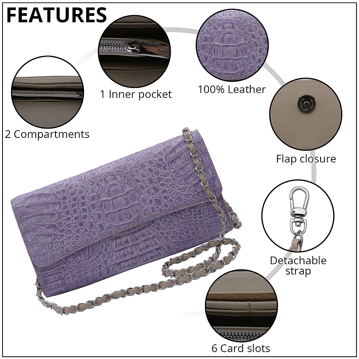 RIVER Brand Closeout, Organic Caiman Crocodile Natural Purple Shoulder Bag image number 1