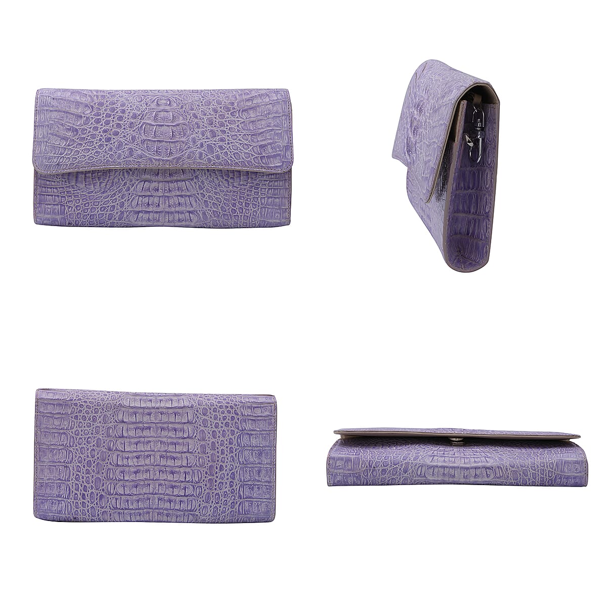 RIVER Brand Closeout, Organic Caiman Crocodile Natural Purple Shoulder Bag image number 5