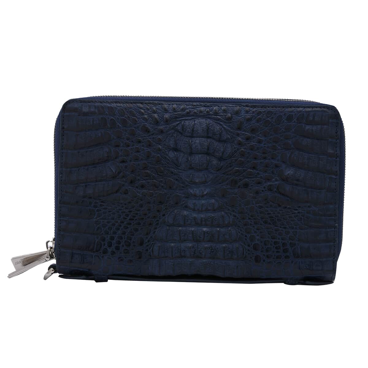 RIVER Brand Closeout, Organic Caiman Crocodile Navy Blue Shoulder Bag image number 0
