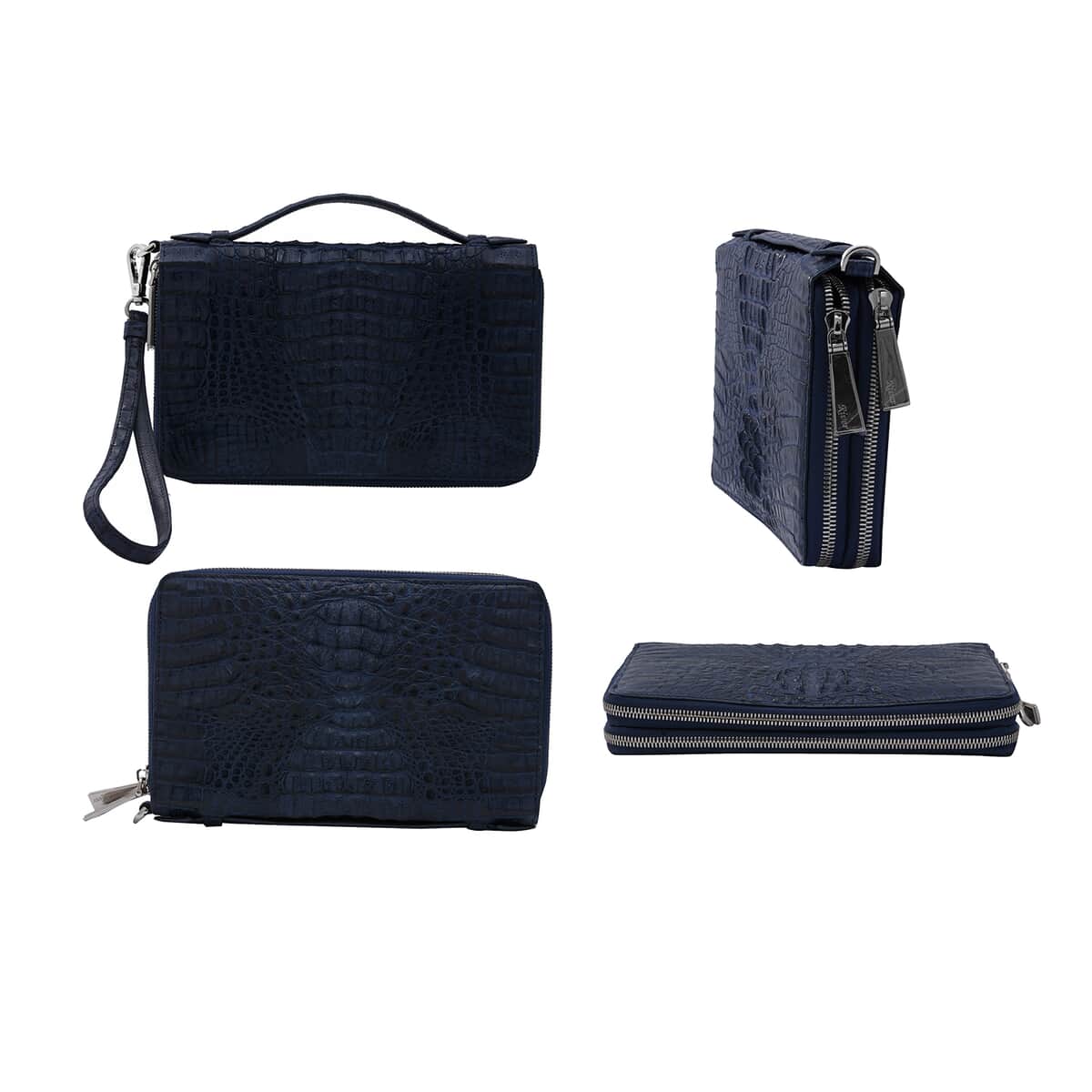 RIVER Brand Closeout, Organic Caiman Crocodile Navy Blue Shoulder Bag image number 1