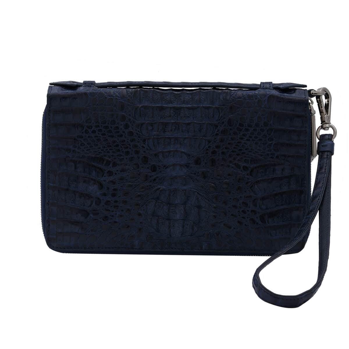 RIVER Brand Closeout, Organic Caiman Crocodile Navy Blue Shoulder Bag image number 2